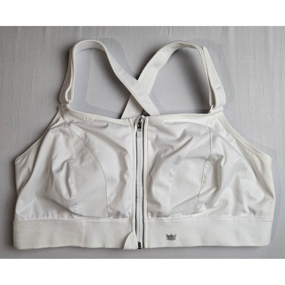 SHEFIT Ultimate Sports Bra White High Impact Front Zip Adjustable Size Luxe